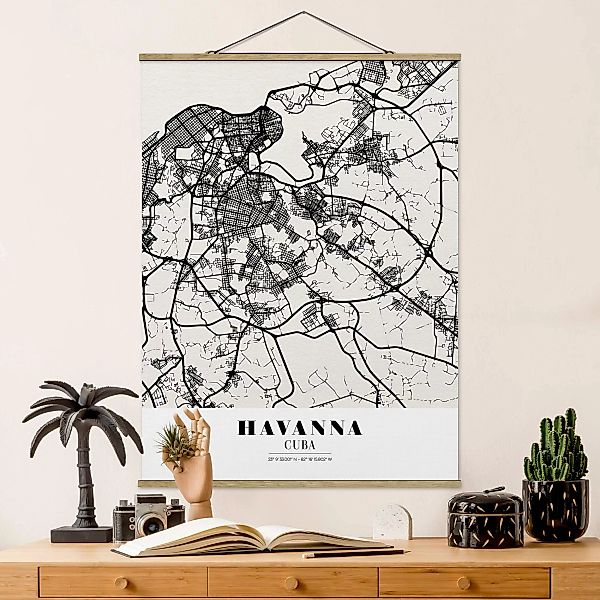 Stoffbild Karten mit Posterleisten - Hochformat Stadtplan Havanna - Klassik günstig online kaufen