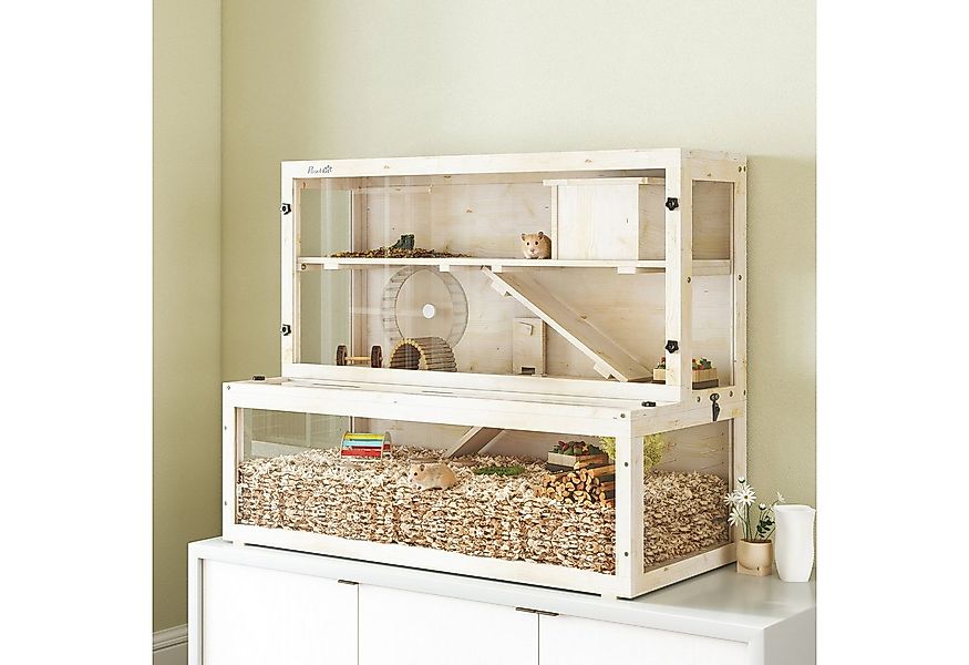 PawHut Kleintierkäfig 3 Etagen Hamsterkäfig mit Sichtfenster, Laufrad, Ramp günstig online kaufen