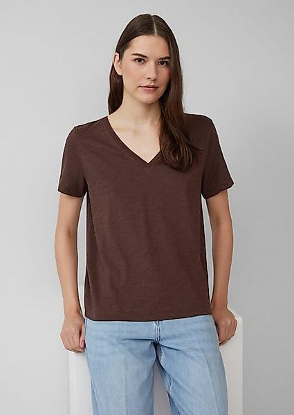 s.Oliver Shirttop T-Shirt aus Flammgarn mit V-Ausschnitt günstig online kaufen