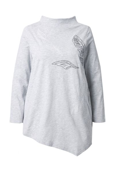 Ulla Popken Longshirt Longshirt Stickerei Stehkragen günstig online kaufen