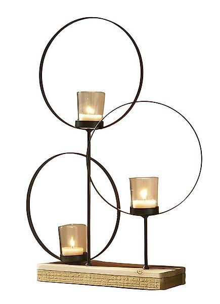 Dekoleidenschaft Windlicht "Ringe" aus Metall schwarz mit Sockel aus recyce günstig online kaufen