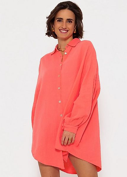 SASSYCLASSY Longbluse Oversize Musselin Bluse Damen Langarm Elegant Hemdblu günstig online kaufen