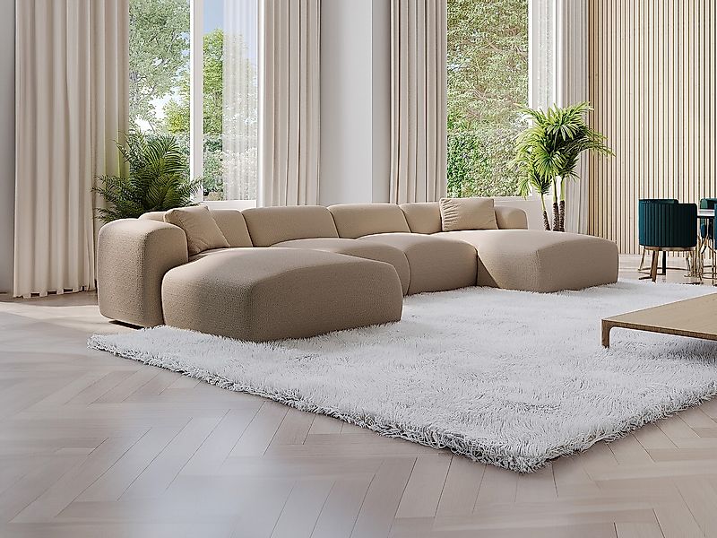 Große Wohnlandschaft - Samt-Stoff - Beige - POGNI von Maison Céphy günstig online kaufen
