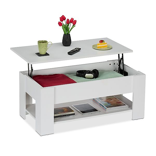 relaxdays Couchtisch Aufklappbarer Couchtisch, Weiß günstig online kaufen