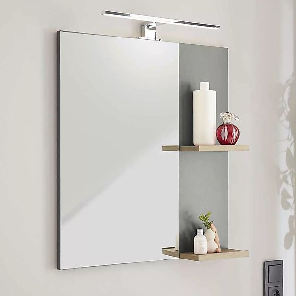 Badspiegel mit Ablagen in Eiche Holzoptik & Anthrazit 60 cm breit günstig online kaufen