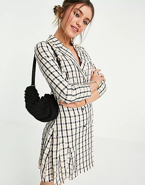 Lola May – Doppelreihiges Blazer-Minikleid mit Gittermuster-Mehrfarbig günstig online kaufen