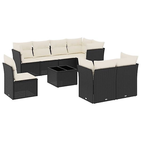 vidaXL 9-Tlg Garten-Sofagarnitur mit Kissen Schwarz Poly Rattan 3249775 günstig online kaufen