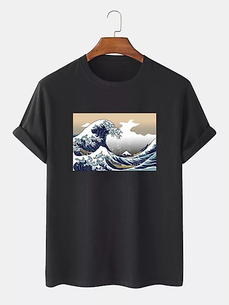 Herren Sea Wave Pattern Kurzarm T-Shirts aus 100% Baumwolle günstig online kaufen
