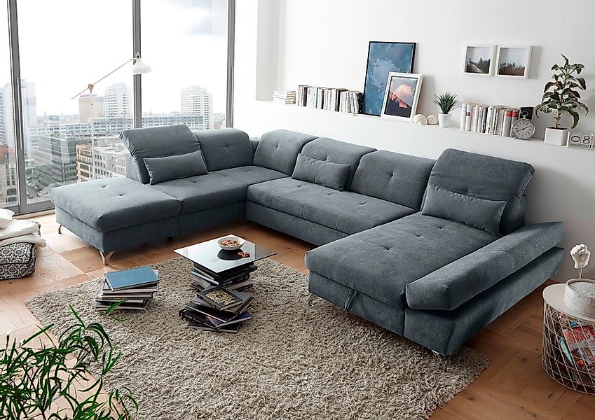 ED EXCITING DESIGN Wohnlandschaft "Melfi U-Form mit Bettfunktion, Bettkaste günstig online kaufen