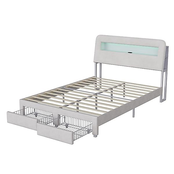 PXloue Polsterbett mit 2 Schubladen-Stauraumbett 160x200cm mit Ladestation günstig online kaufen