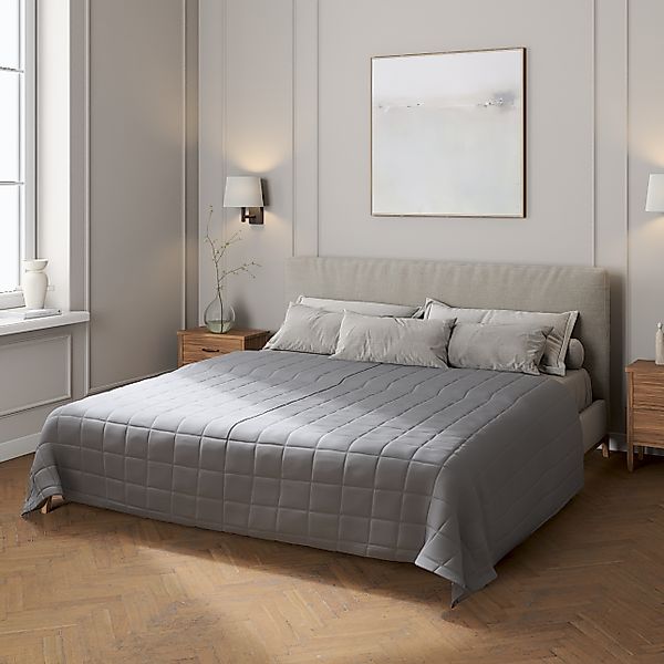 Tagesdecke mit Karosteppung, grau, Cotton Panama (702-46) günstig online kaufen
