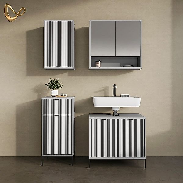 Livinity® Badezimmerspiegelschrank ATERNO, Grau/Grau, 70 x günstig online kaufen