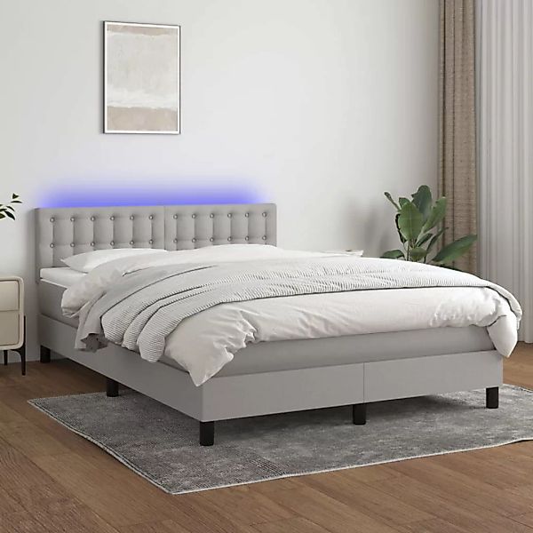 vidaXL Boxspringbett Boxspringbett mit Matratze LED Hellgrau 140x200 cm Sto günstig online kaufen