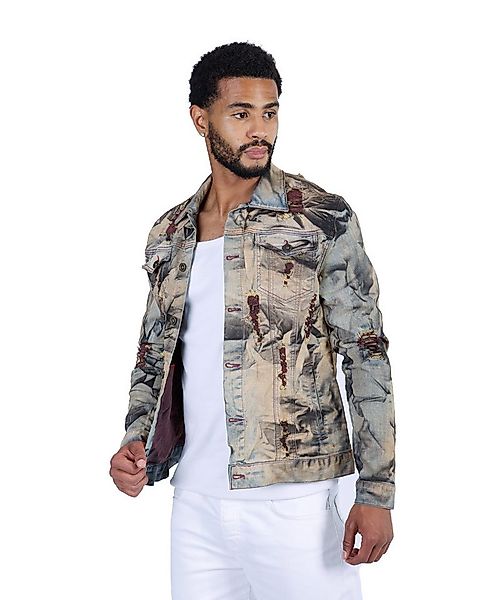 KINGZ Jeansjacke Destroyed Batik Designer Jeansjacke Blau 2XL Waschung günstig online kaufen
