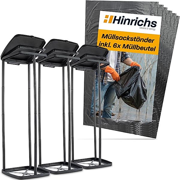 Hinrichs Müllsackständer 3er Set mit Deckel und Klemmring Inkl. 6 Müllsäcke günstig online kaufen