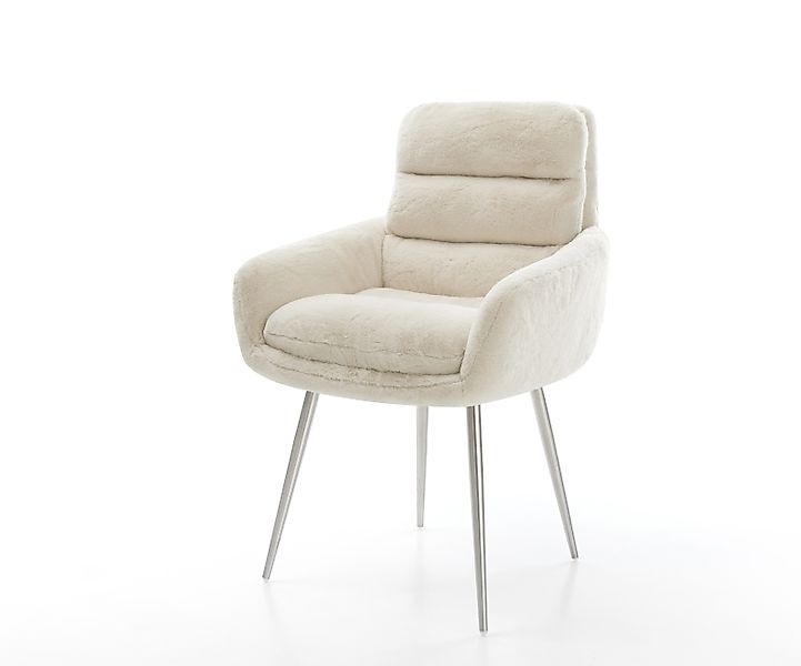 Esszimmerstuhl Abelia-Flex mit Armlehnen Plüsch Creme-Weiß 4-Fuß konisch Ed günstig online kaufen
