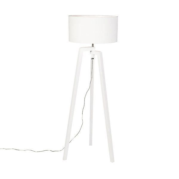Qazqa Stehlampe Puros, ohne Leuchtmittel, E27, Weiß, Modern, Holz, 1-flammi günstig online kaufen