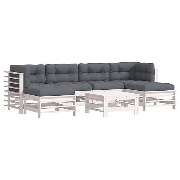 vidaXL 7-tlg Garten-Lounge-Set mit Kissen Weiß Massivholz Modell 13 günstig online kaufen