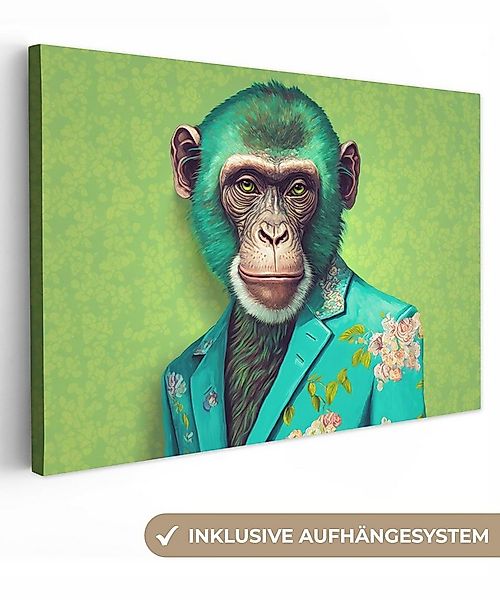 OneMillionCanvasses® Leinwandbild Affe - Colbert - Blumen - Neon - Porträt, günstig online kaufen