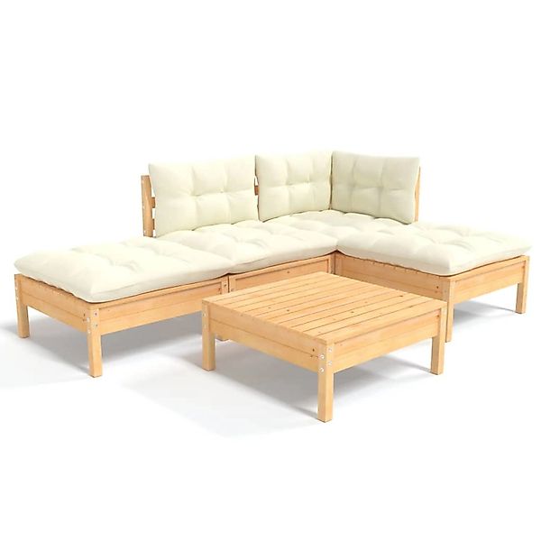vidaXL Gartenlounge-Set 5-tlg. Garten-Lounge-Set mit Creme günstig online kaufen