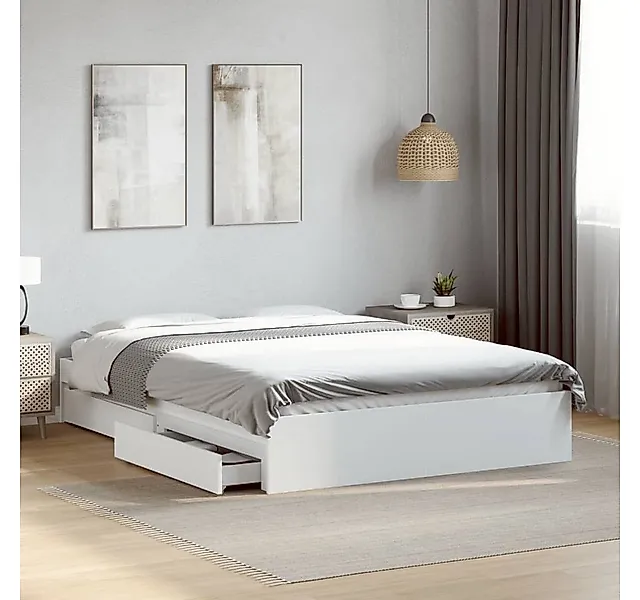vidaXL Bett, Bettgestell mit Schubladen Weiß 140x200 cm Holzwerkstoff günstig online kaufen