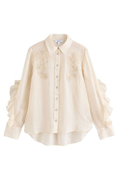 Next Langarmbluse Geraffte, bestickte Ramie-Bluse (1-tlg) günstig online kaufen