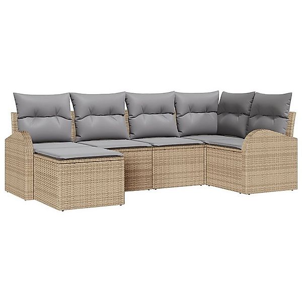 vidaXL Loungesofa 6-teiliges Garten Sofa Set mit Kissen Beigefarbenes Poly günstig online kaufen
