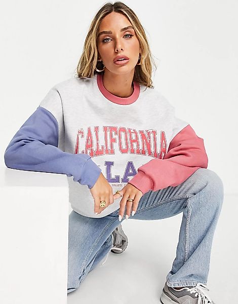 ASOS DESIGN – Oversize-Sweatshirt mit Farbblockdesign im California-College günstig online kaufen