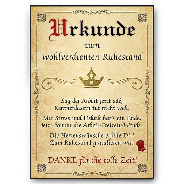 Tigerlino Poster Ruhestand Urkunde Rente Abschiedsgeschenk günstig online kaufen