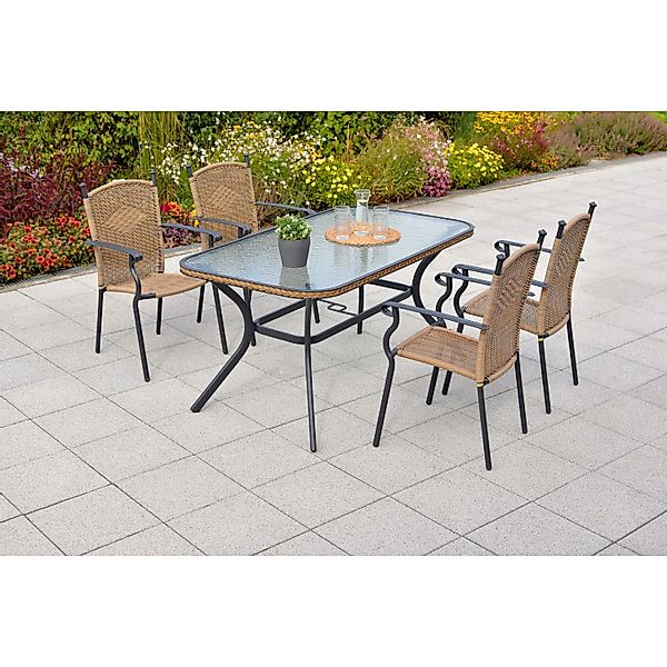 Merxx Roma Gartenmöbel-Set 5-tlg. Gartentisch 150 x 85 cm Natur günstig online kaufen
