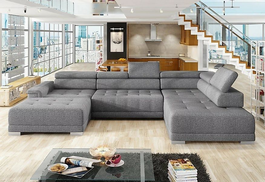 Sofa Dreams Wohnlandschaft Campo XL grau, Kopfstützen, Rücken, Armlehnen un günstig online kaufen