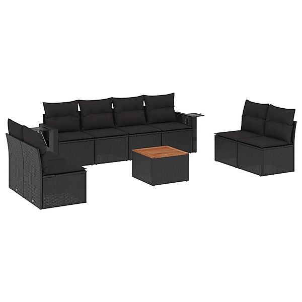 vidaXL 9-Tlg Garten-Sofagarnitur mit Kissen Schwarz Poly Rattan 3256853 günstig online kaufen