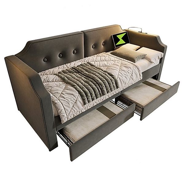 VISTEFLY Schlafsofa Polsterbett 90x200 mit USB-Licht & 2 Schubladen, Samt g günstig online kaufen