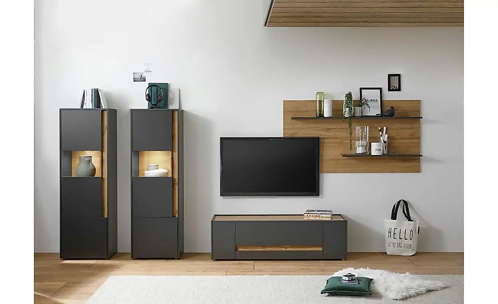 Wohnwand  Cande ¦ grau ¦ Maße (cm): B: 340 H: 45 Kommoden & Sideboards > Wo günstig online kaufen