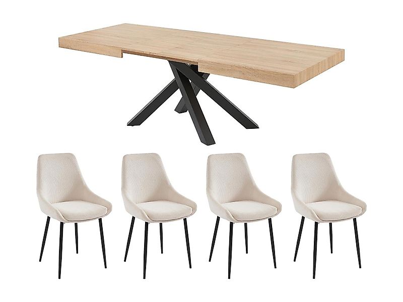 Set Tisch CATONAV + 4 Stühle MASURIE - Holzfarben & Cremefarben günstig online kaufen