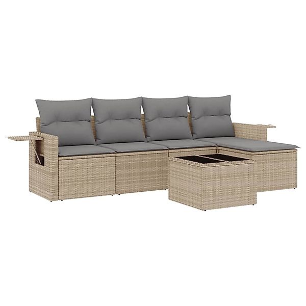 vidaXL 6-Tlg Garten-Sofagarnitur mit Kissen Beige Poly Rattan 3220098 günstig online kaufen
