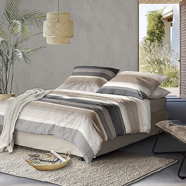 Irisette Mako Satin Bettwäsche Wave 8595-80 Streifen Sand Grau 135x200 günstig online kaufen