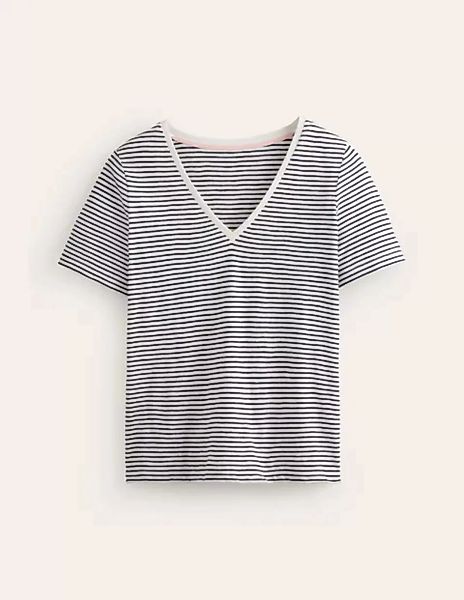 Flammgarn-T-Shirt mit V-Ausschnitt und normaler Passform Damen Boden, Natur günstig online kaufen