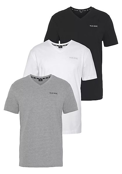 H.I.S V-Shirt (3-er Pack) mit kleinem Brustprint günstig online kaufen