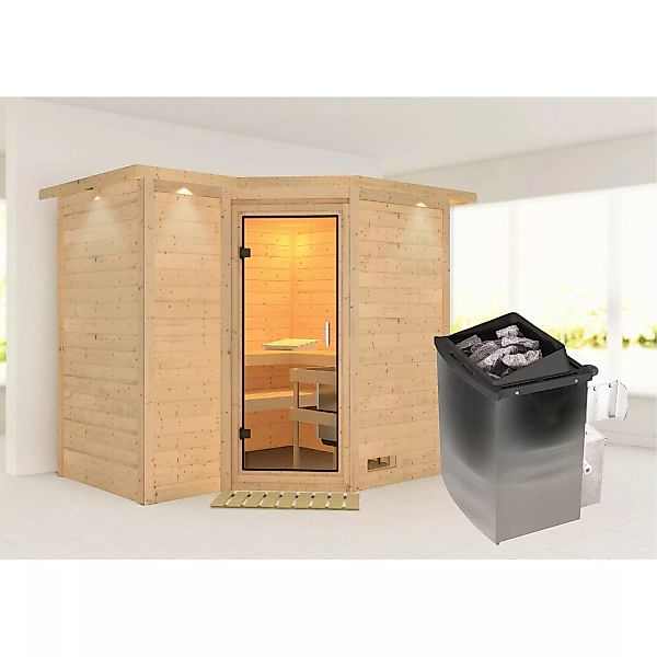 Karibu Sauna Steena 2 mit Ofen integrierte Stg.LED-Dachkranz Natur günstig online kaufen