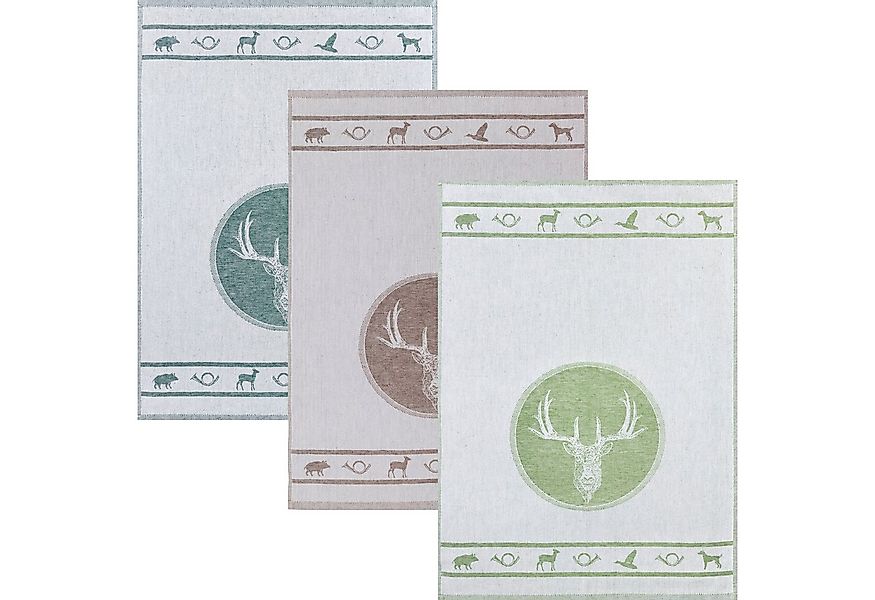 Kracht Geschirrtuch Geschirrtuch "Jagd" 3er-Pack, Halbleinen Motiv günstig online kaufen