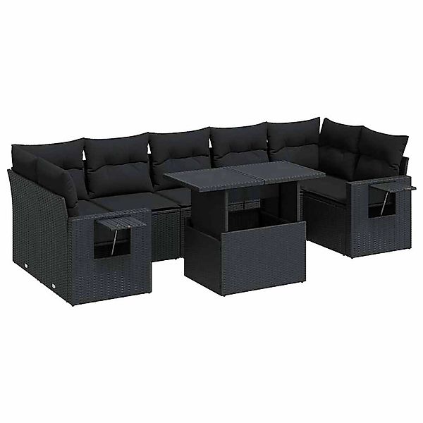 vidaXL 8-Tlg Garten-Sofagarnitur mit Kissen Schwarz Poly Rattan 3326436 günstig online kaufen