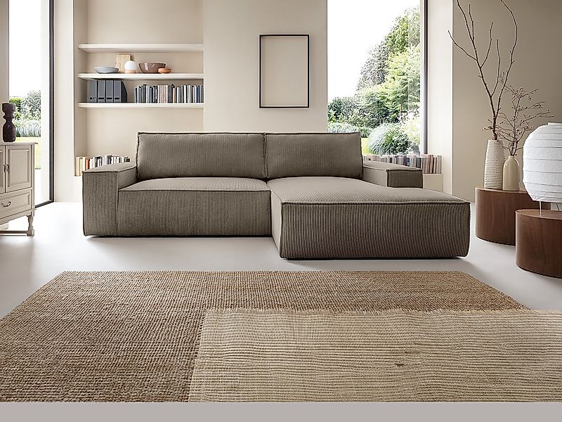 Ecksofa mit Schlaffunktion - Ecke rechts - Cord - Taupe - AMELIA günstig online kaufen