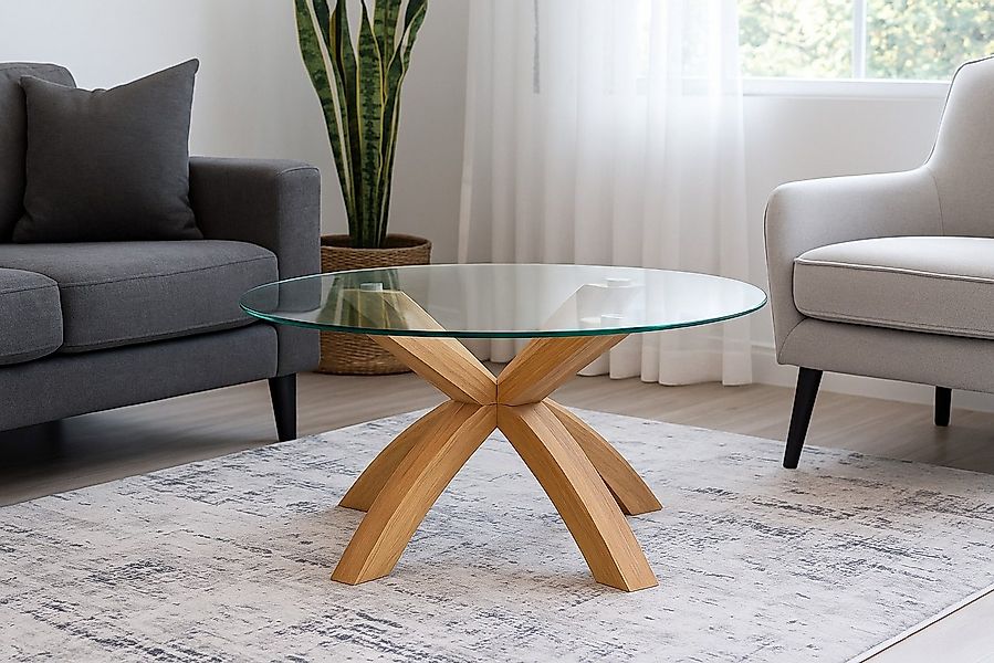 moebel-direkt-online Couchtisch Gestell aus Massivholz Eiche, große runde S günstig online kaufen