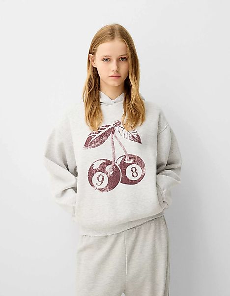 Bershka Hoodie Mit Print Damen L Grau günstig online kaufen