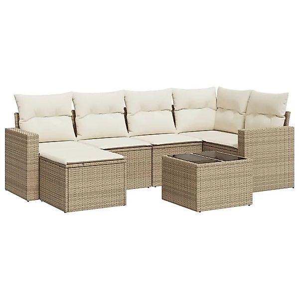 vidaXL 7-Tlg Garten-Sofagarnitur mit Kissen Beige Poly Rattan 3251605 günstig online kaufen