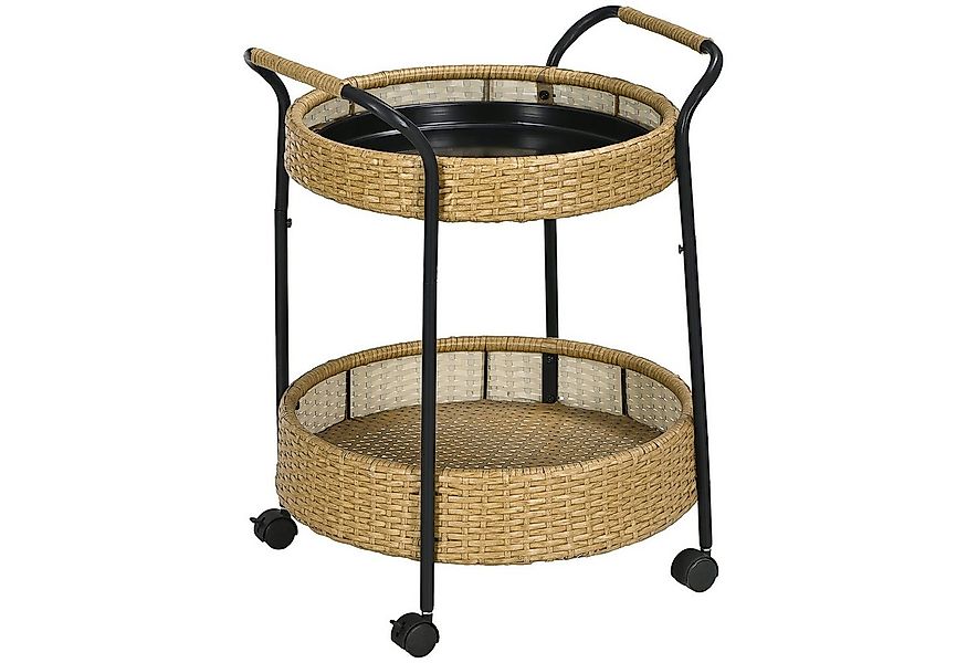 Outsunny Servierwagen Rattan Trolley mit 2 Regalen, (Barwagen, 1 St., Garte günstig online kaufen
