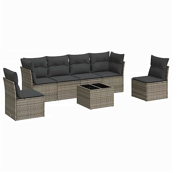 vidaXL 7-tlg Garten-Sofagarnitur mit Kissen Grau Poly Rattan Modell 59 günstig online kaufen