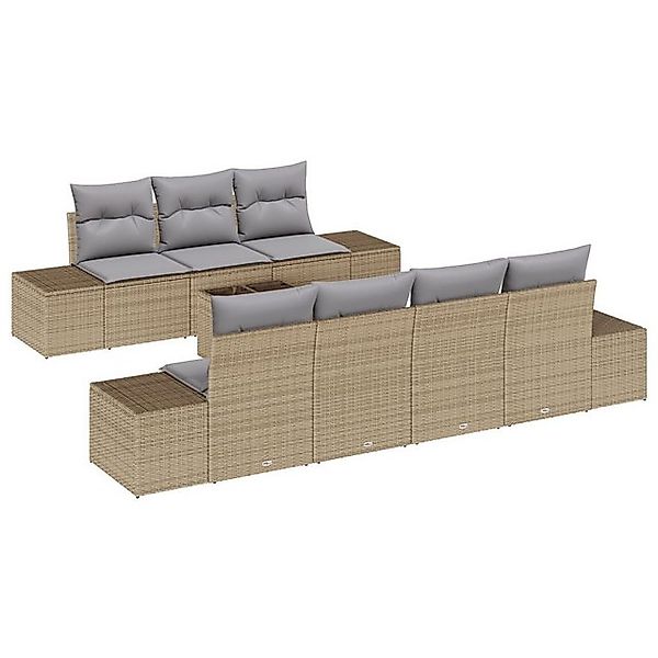 vidaXL Loungesofa 8-teilige Garten-Sofagarnitur mit Kissen Beige Poly Ratta günstig online kaufen