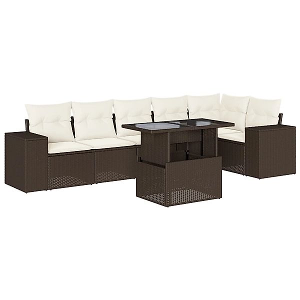 vidaXL 7-Tlg Garten-Sofagarnitur mit Kissen Braun Poly Rattan 3269183 günstig online kaufen